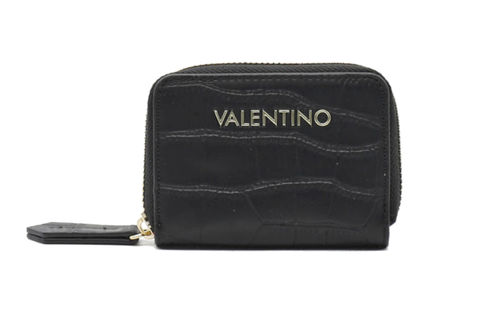 VALENTINO BAGS JUNIPER Mini Zip Around Schwarz Rot, Damen-Geldbörse Portemonnaie