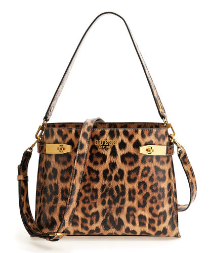 GUESS ZADIE Logo Shoulder Bag Leopard, Damentasche Handtasche Schultertasche